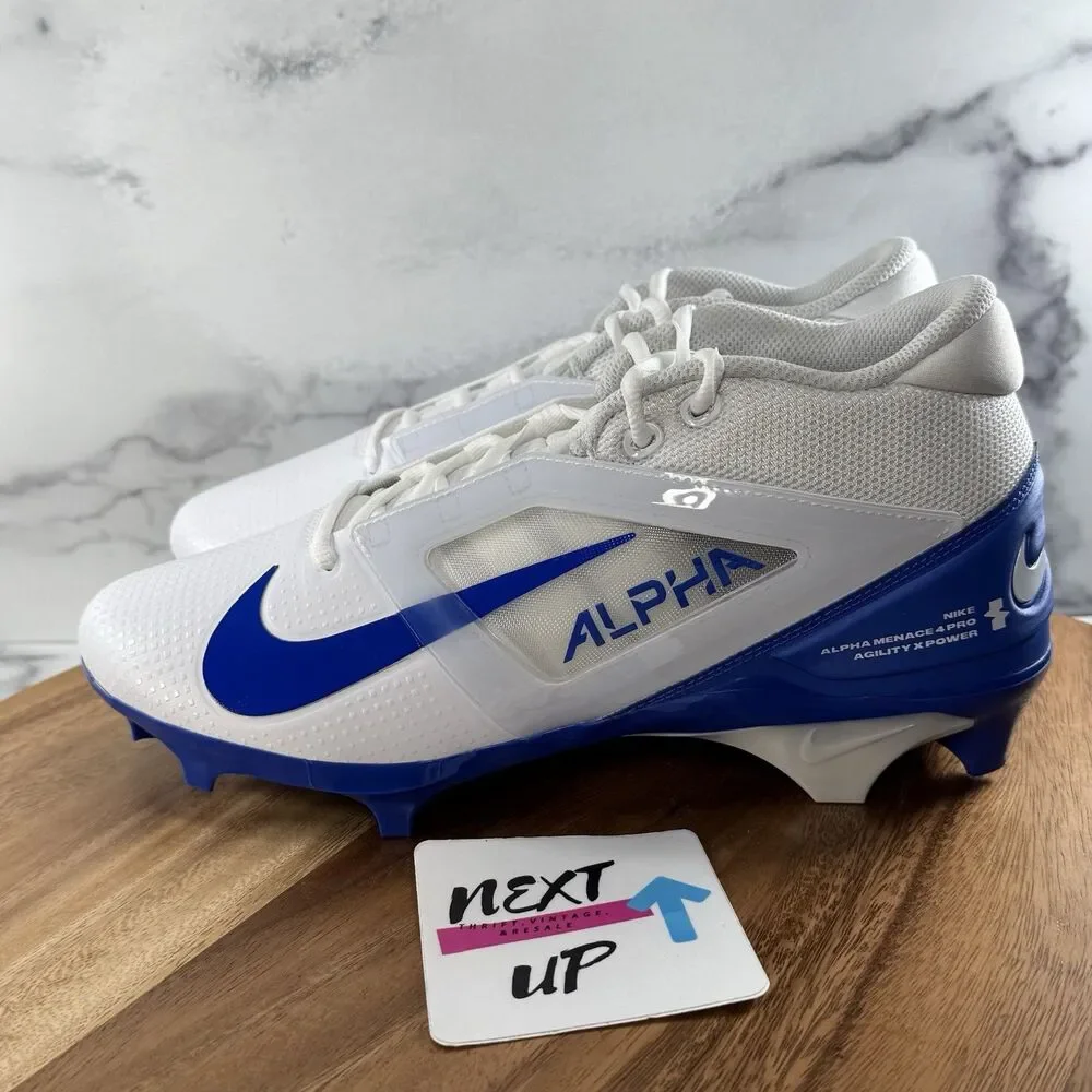 Men's Size 9-Nike Alpha Menace 4 Pro White Royal Football Cleats FD7037-103 nby
